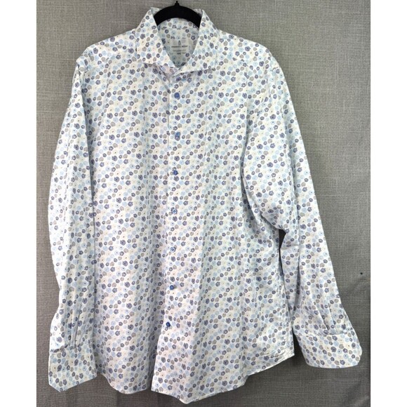 Emanuel Berg Modern Fit Harvard Men's Luxury Dress Shirt Size XL 17 1/2 Floral - Picture 1 of 9
